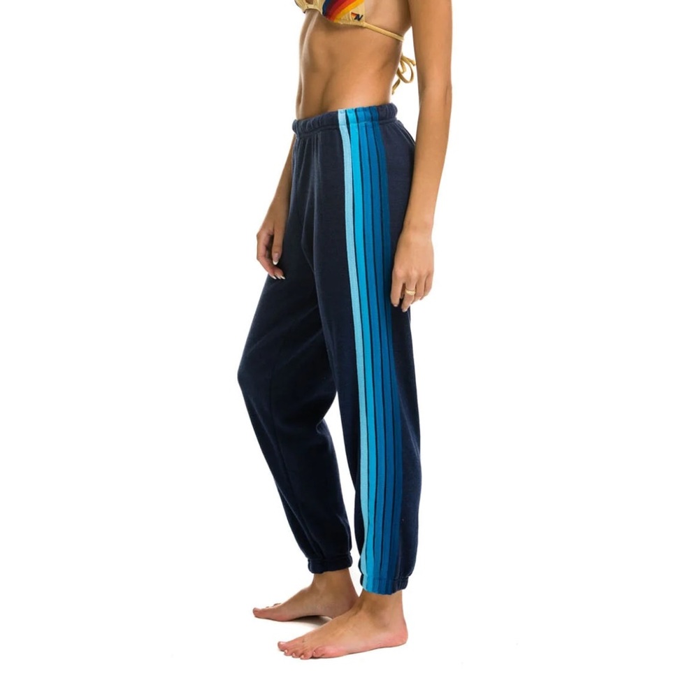 Aviator Nation sweatpants: 5 STRIPE SWEATPANTS - NAVY // BLUE XS